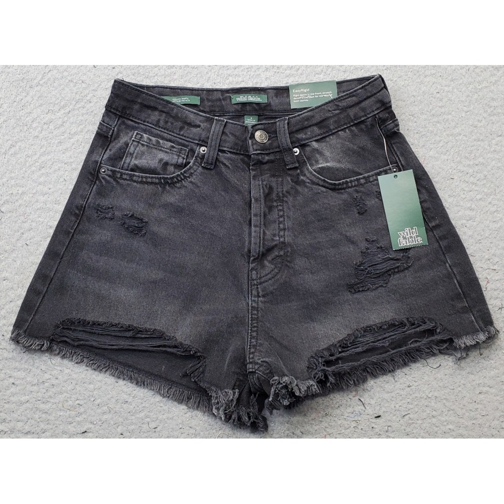 Wild Fable Easy Rigid Shorts Womens 2 Black Denim Stretch High Rise Distressed